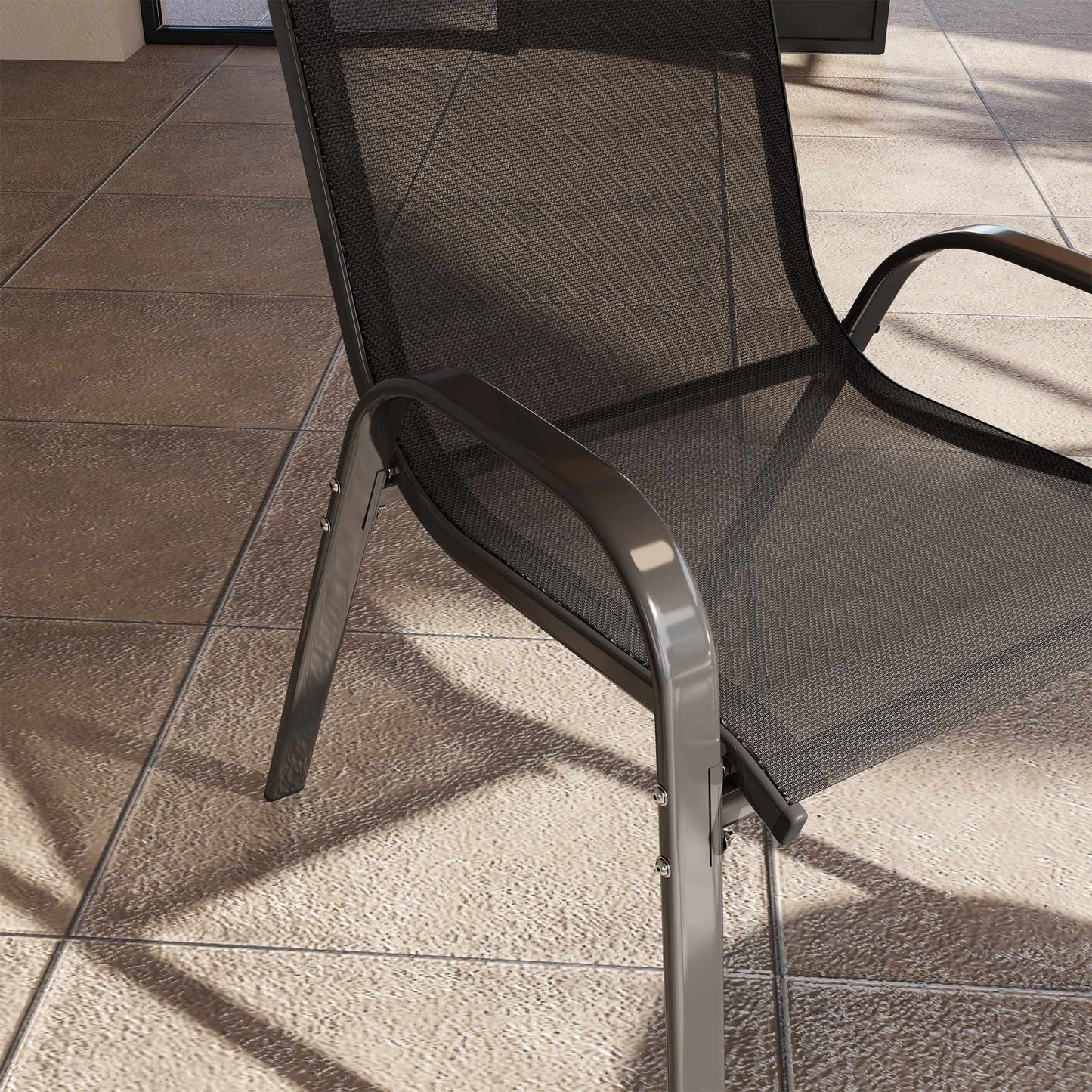 Stackable Outdoor Garden Chairs Set of 4, Steel, Black