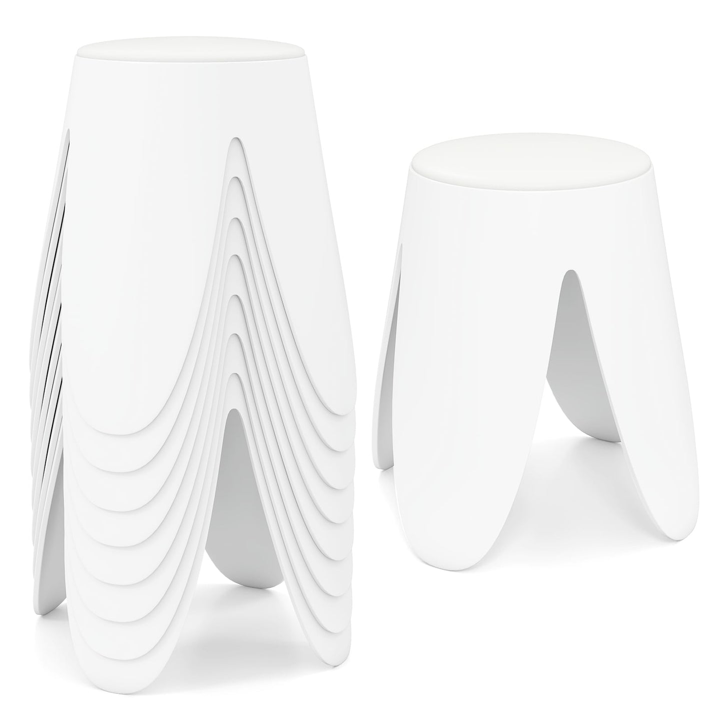 Stackable Plastic Stools with Cushions, 8-Pack, White