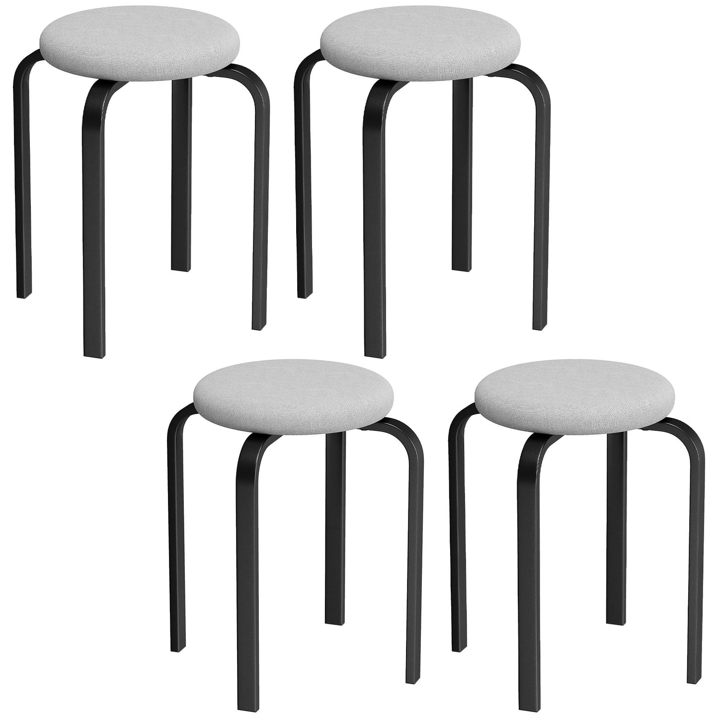 Stackable Round Stools Set of 4, Padded, Grey