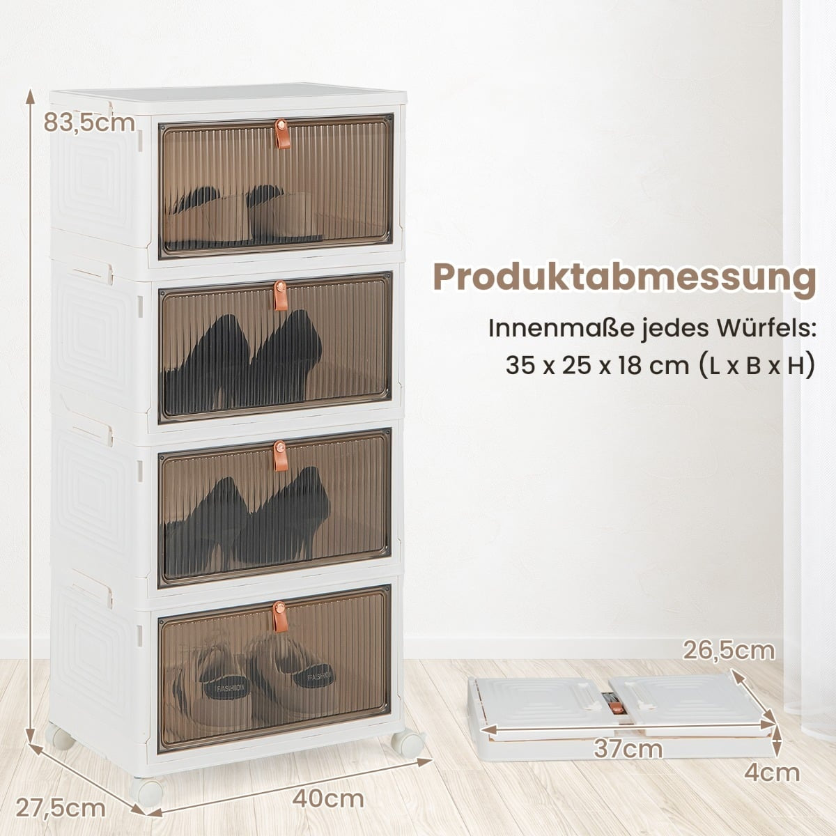 Stackable Shoe Storage Box with Magnetic Doors & Wheels
