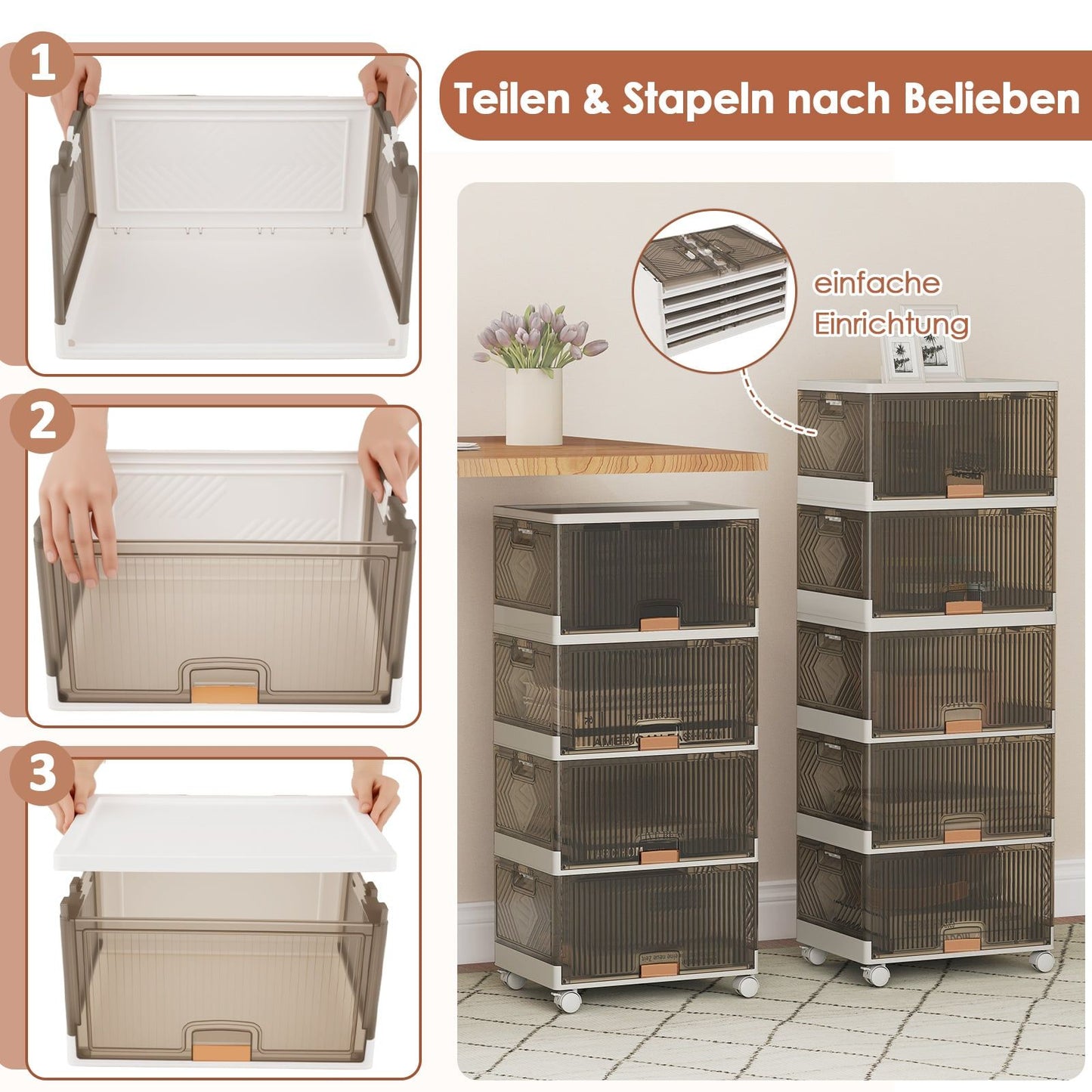 Stackable Shoe Storage Box with Wheels, 85L Capacity