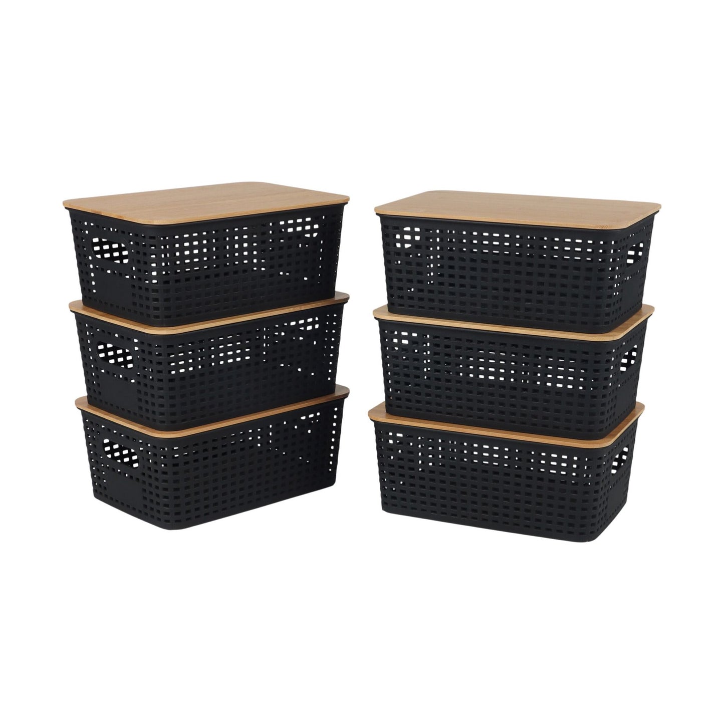 Stackable Storage Boxes with Bamboo Lids – Set of 3