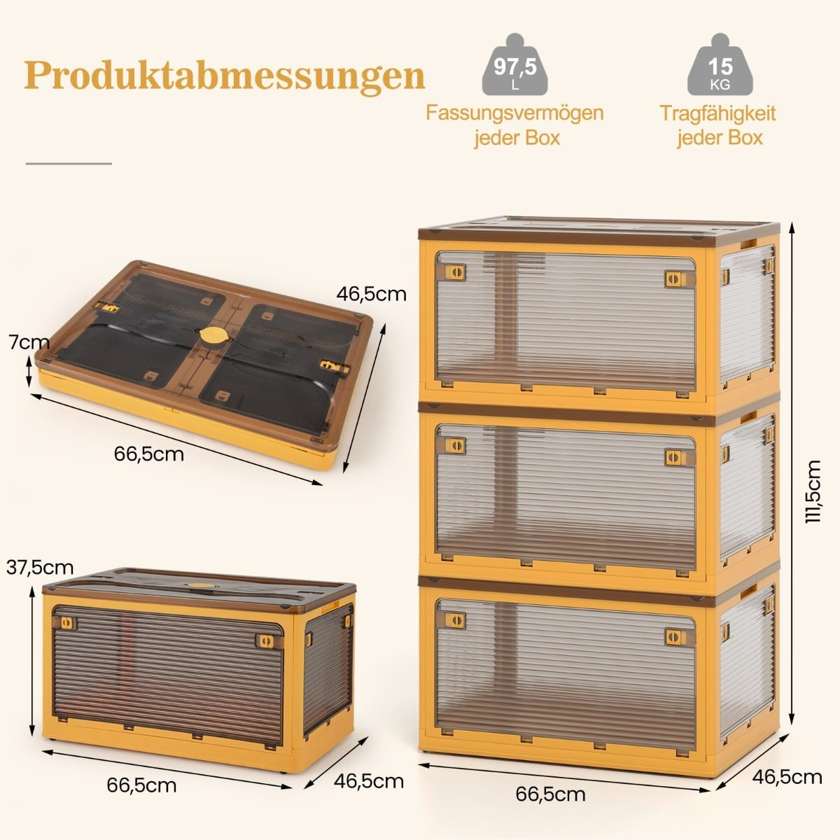 Stackable Storage Boxes with Lids and Wheels, 292L Capacity
