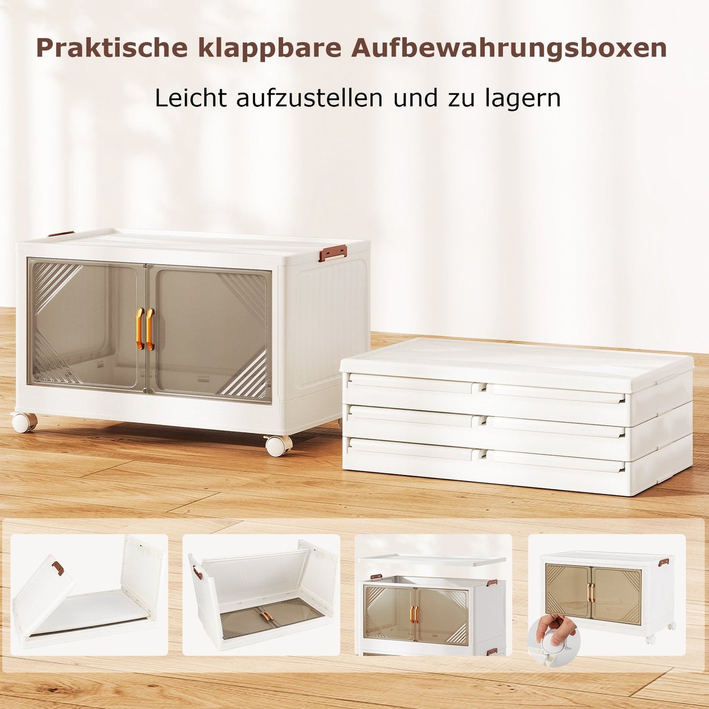 Stackable Storage Boxes with Wheels, 284L Capacity