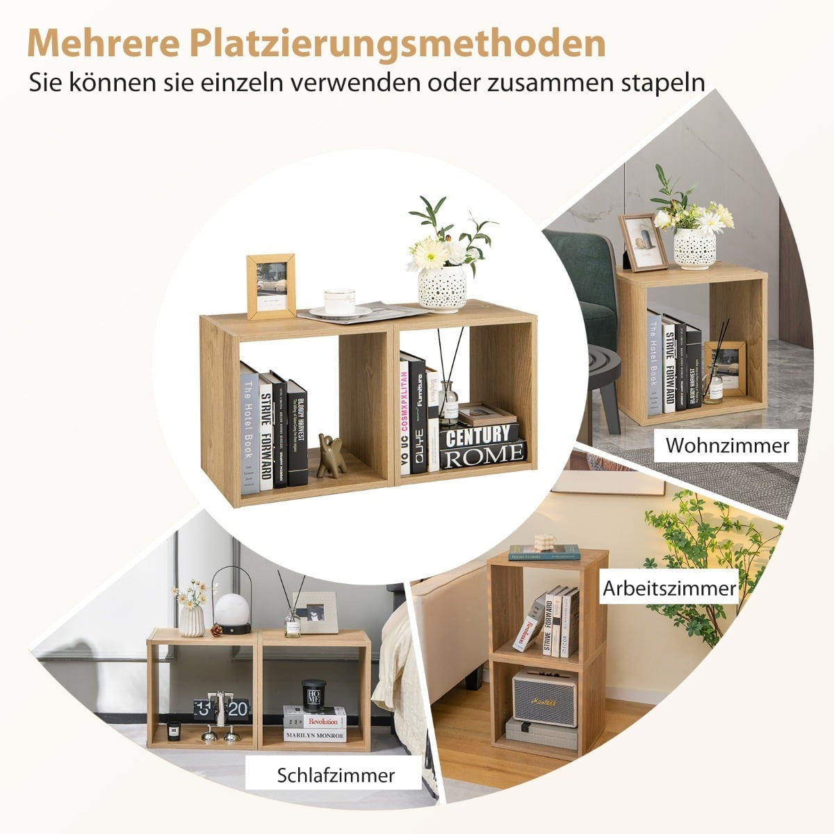 Stackable Wooden Cube Shelves, 2-Piece Set, Open Storage
