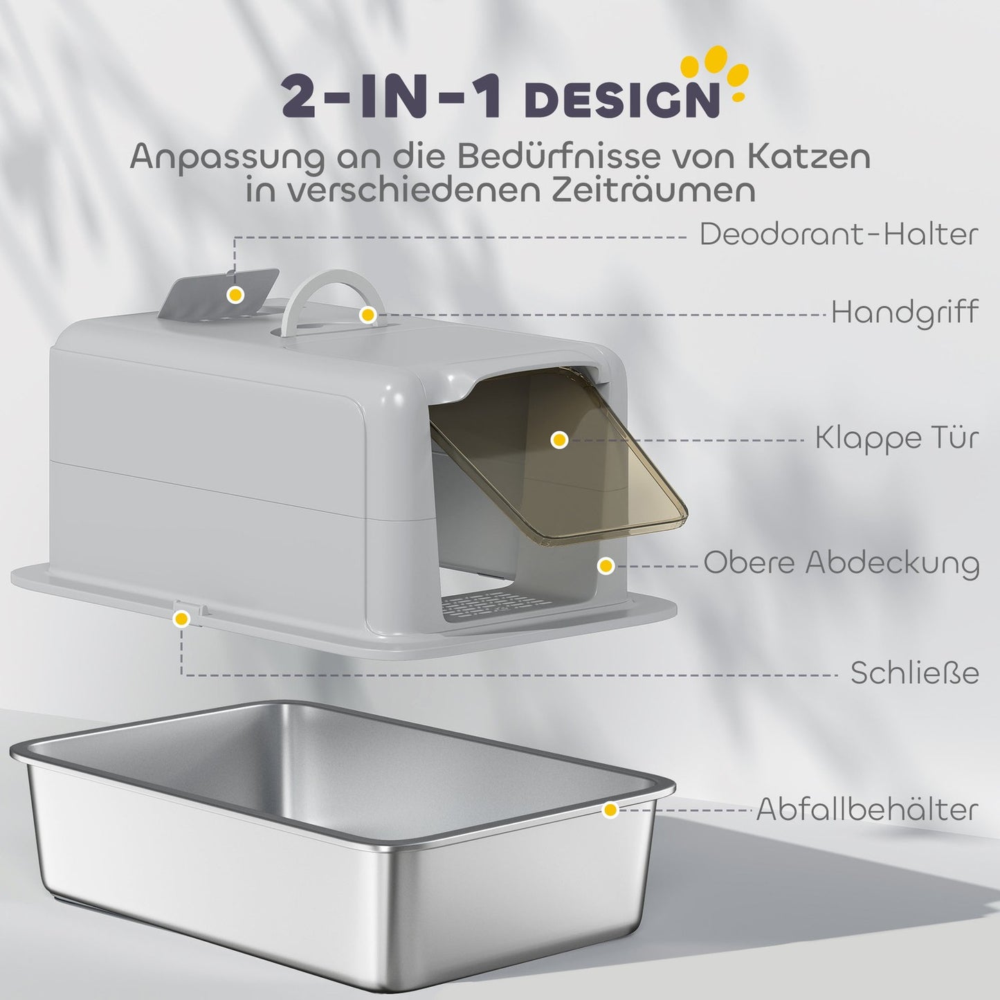 Stainless Steel Cat Litter Box with Filter & Scoop, 6kg Capacity