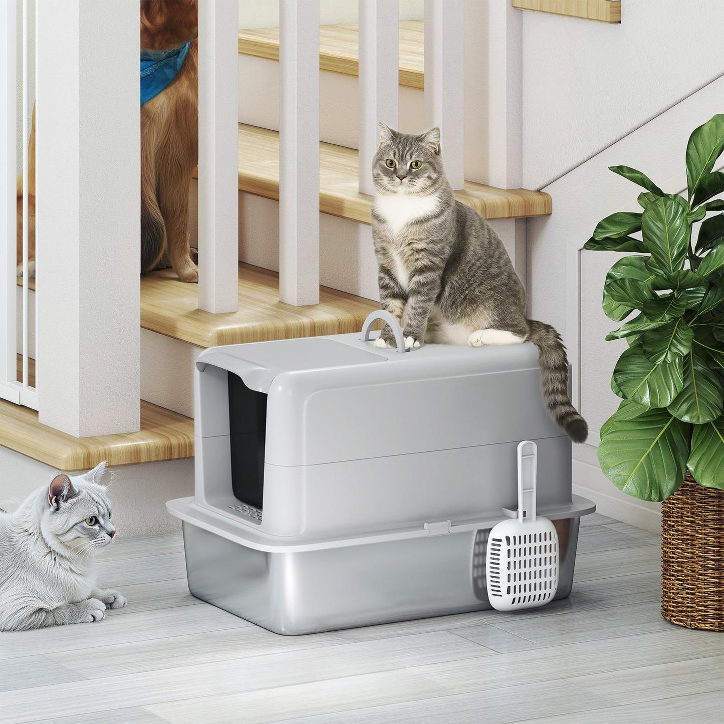Stainless Steel Cat Litter Box with Filter & Scoop, 6kg Capacity
