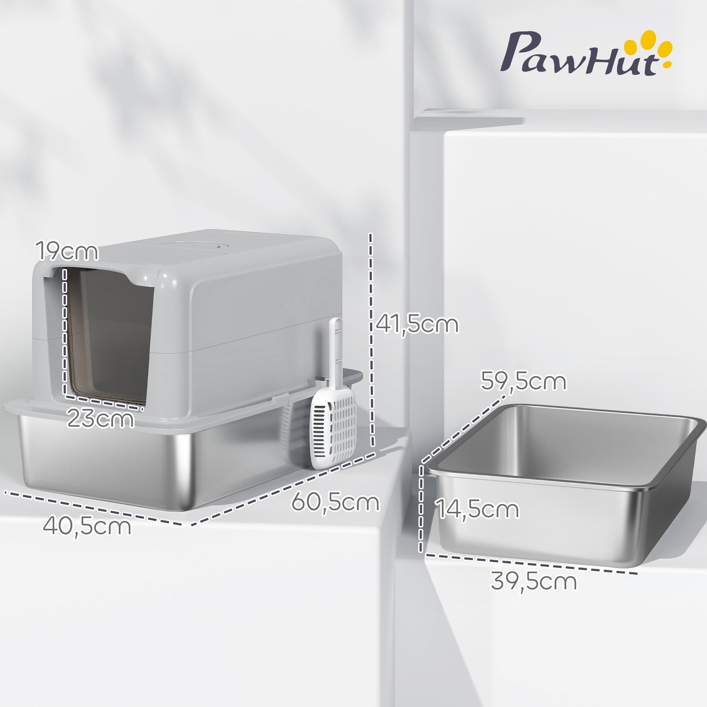 Stainless Steel Cat Litter Box with Filter & Scoop, 6kg Capacity