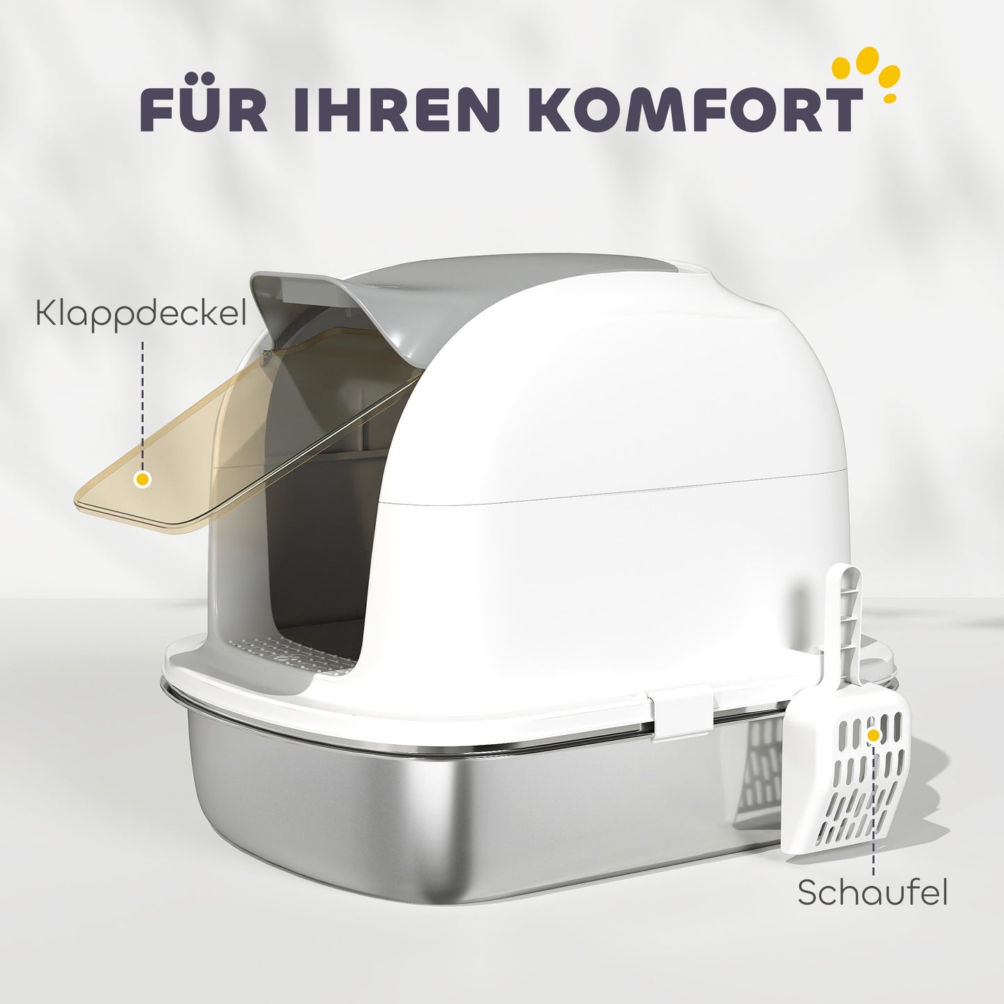 Stainless Steel Cat Litter Box with Lid, Scoop, 52x41x42 cm