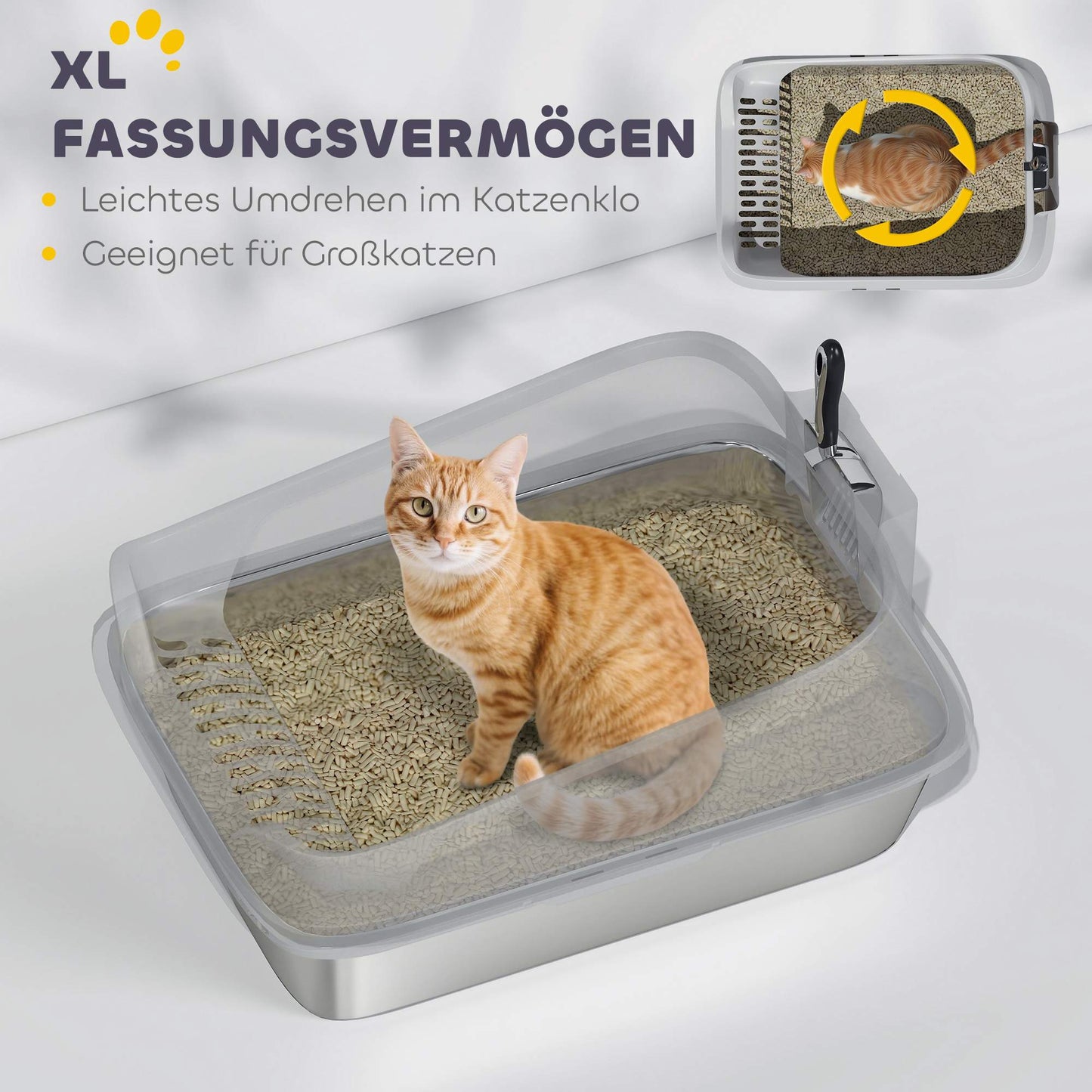 Stainless Steel Cat Litter Box with Scoop, High Sides, XL