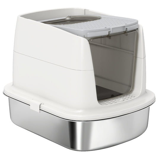 Stainless Steel Enclosed Cat Litter Box with Scoop