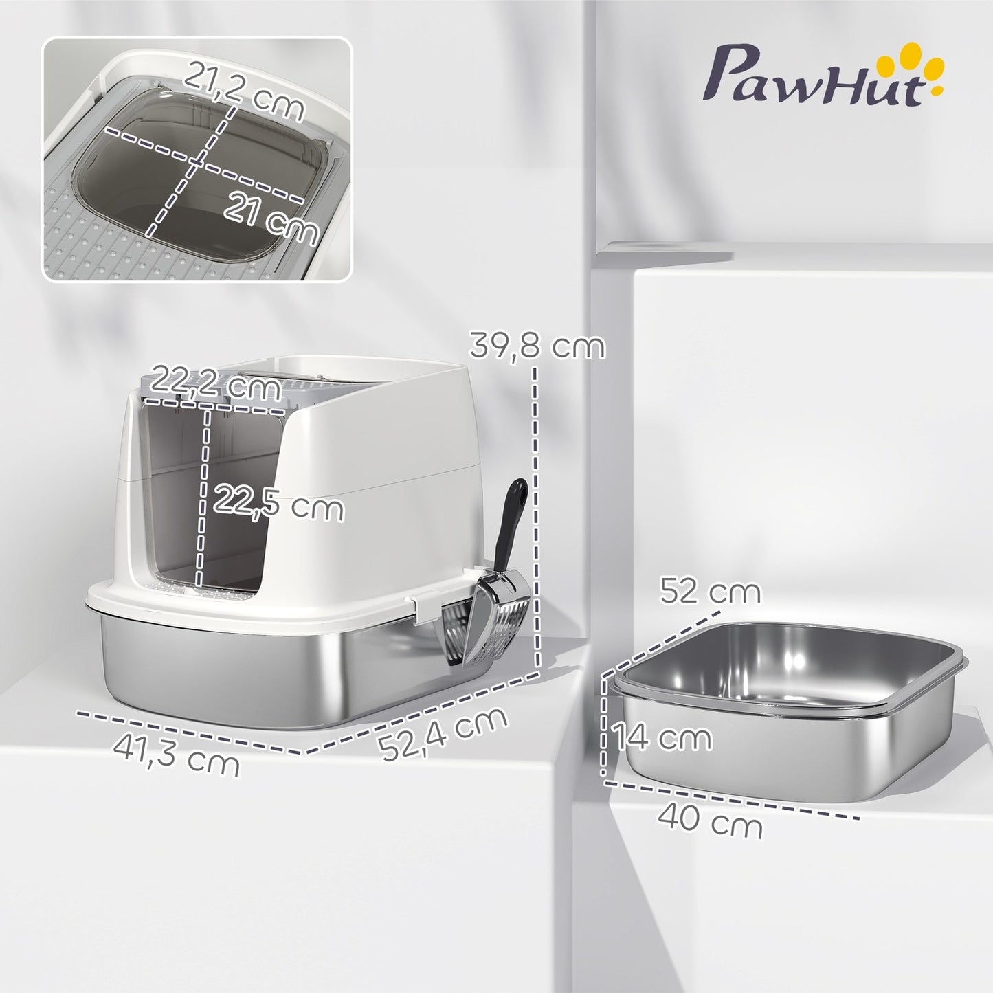 Stainless Steel Enclosed Cat Litter Box with Scoop