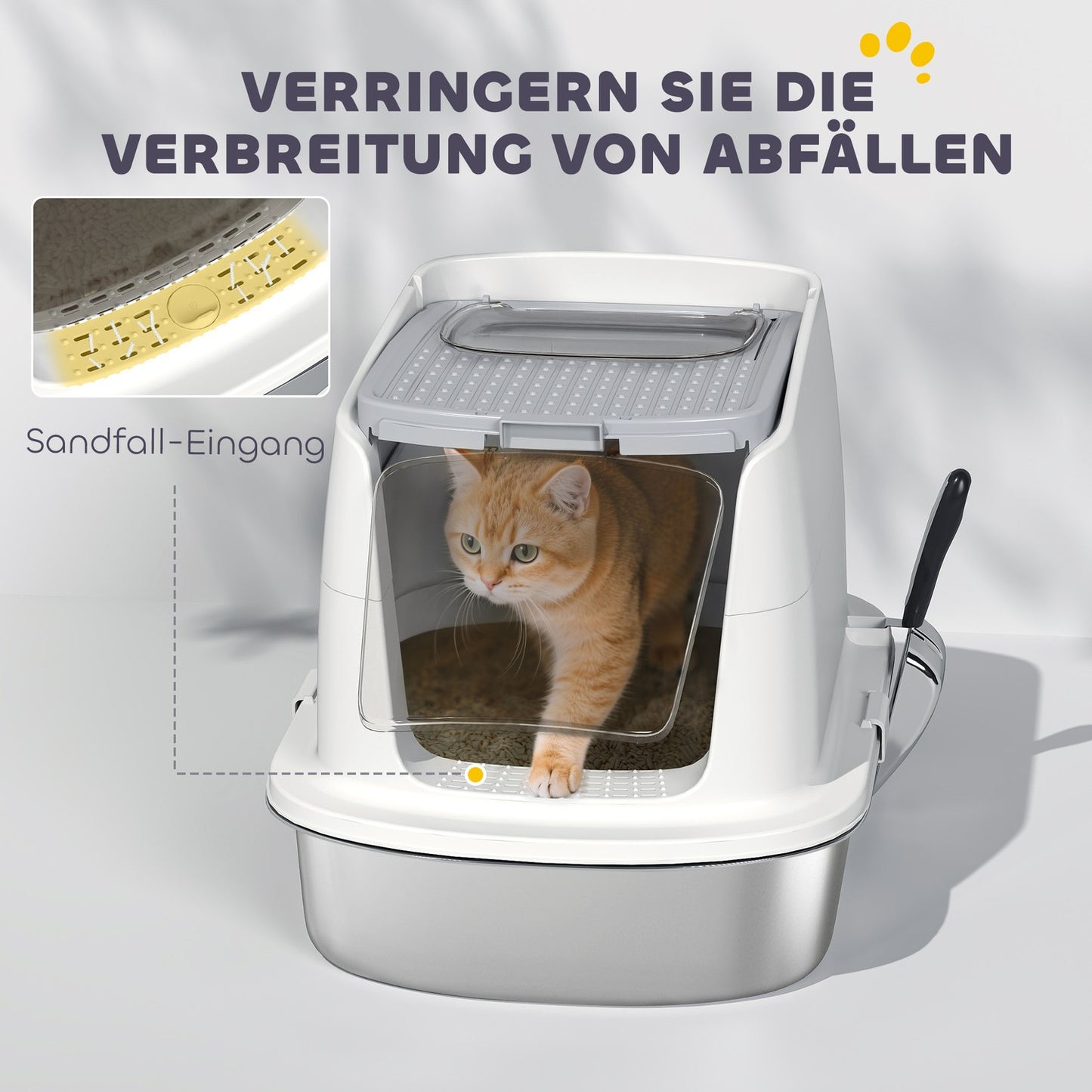 Stainless Steel Enclosed Cat Litter Box with Scoop