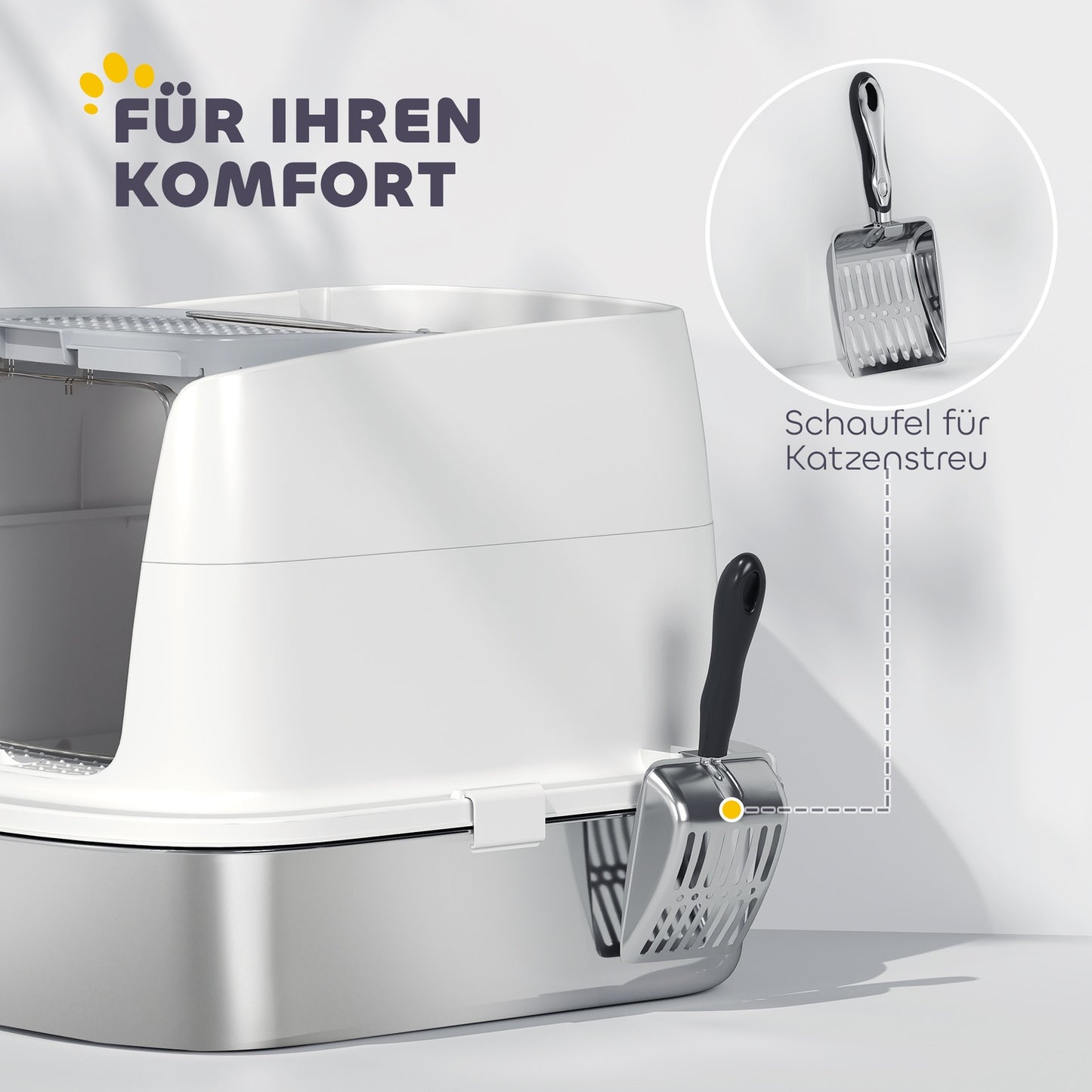 Stainless Steel Enclosed Cat Litter Box with Scoop