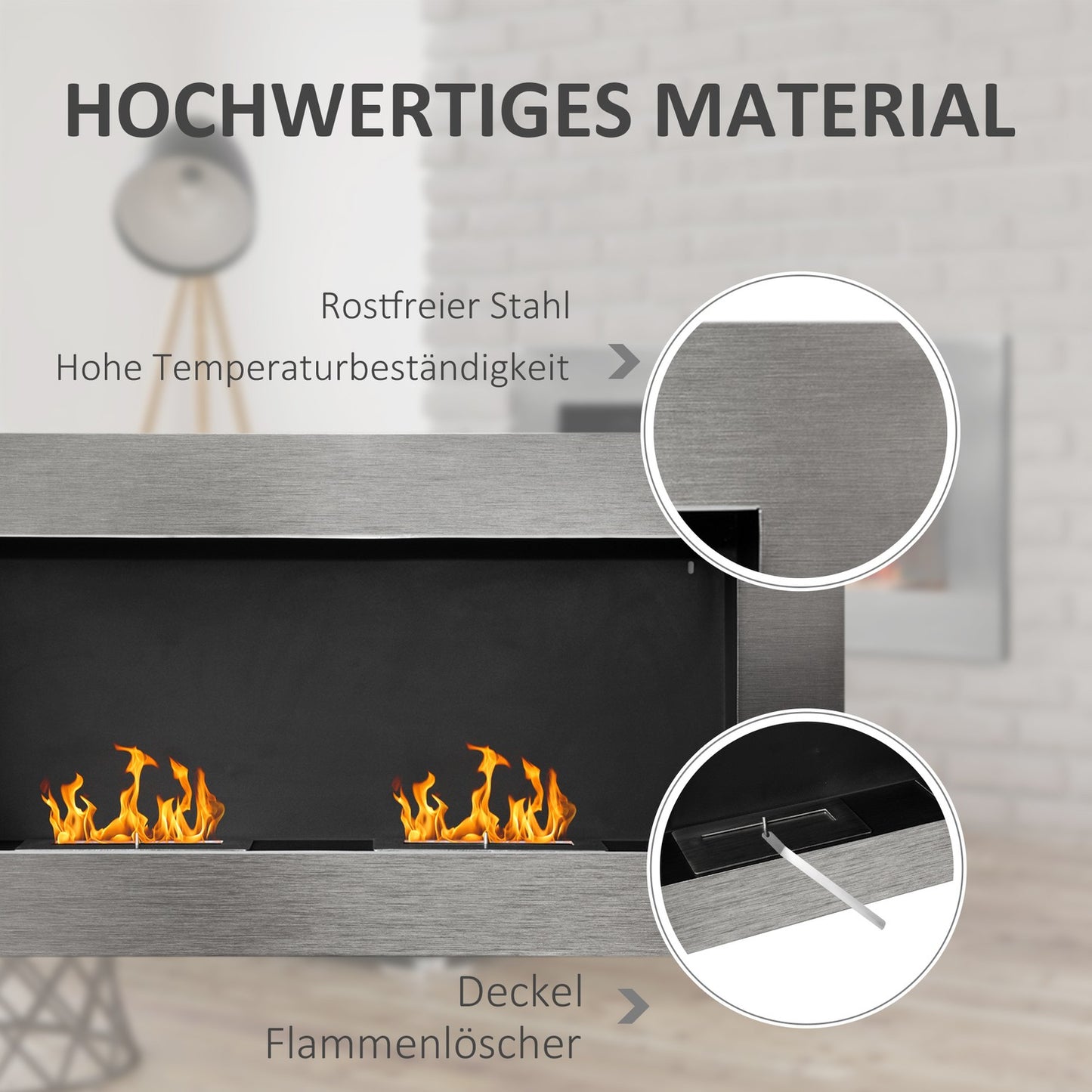 Stainless steel Wall-mounted Bioethanol Fireplace 110x54x14 Cm