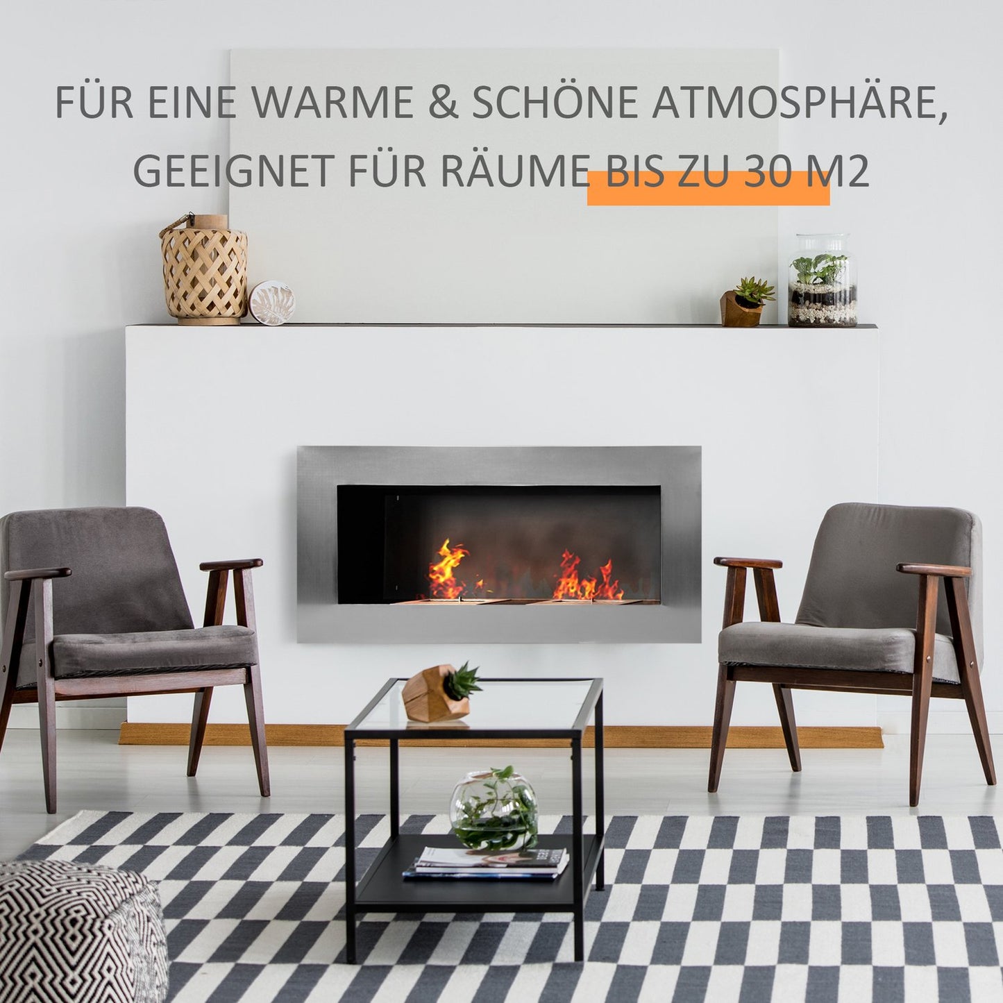 Stainless steel Wall-mounted Bioethanol Fireplace 110x54x14 Cm