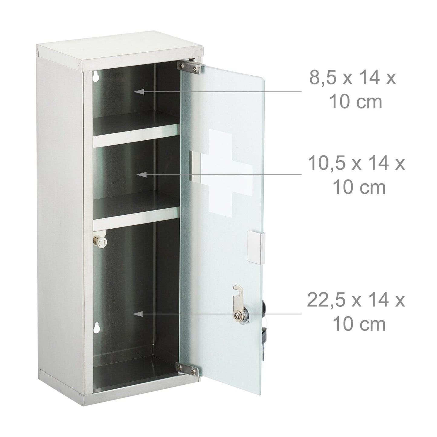 Stainless Steel Medicine Cabinet with Lock, 3 Compartments