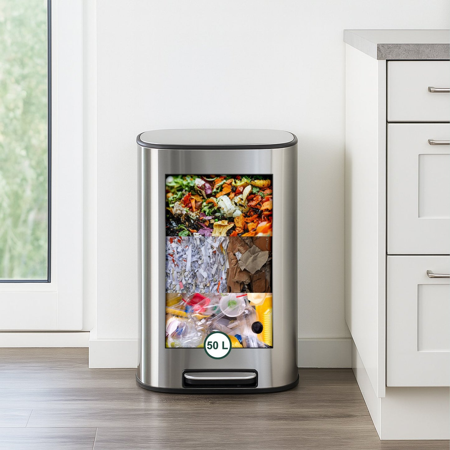 Stainless Steel Pedal Bin, 50L, Soft-Close Lid