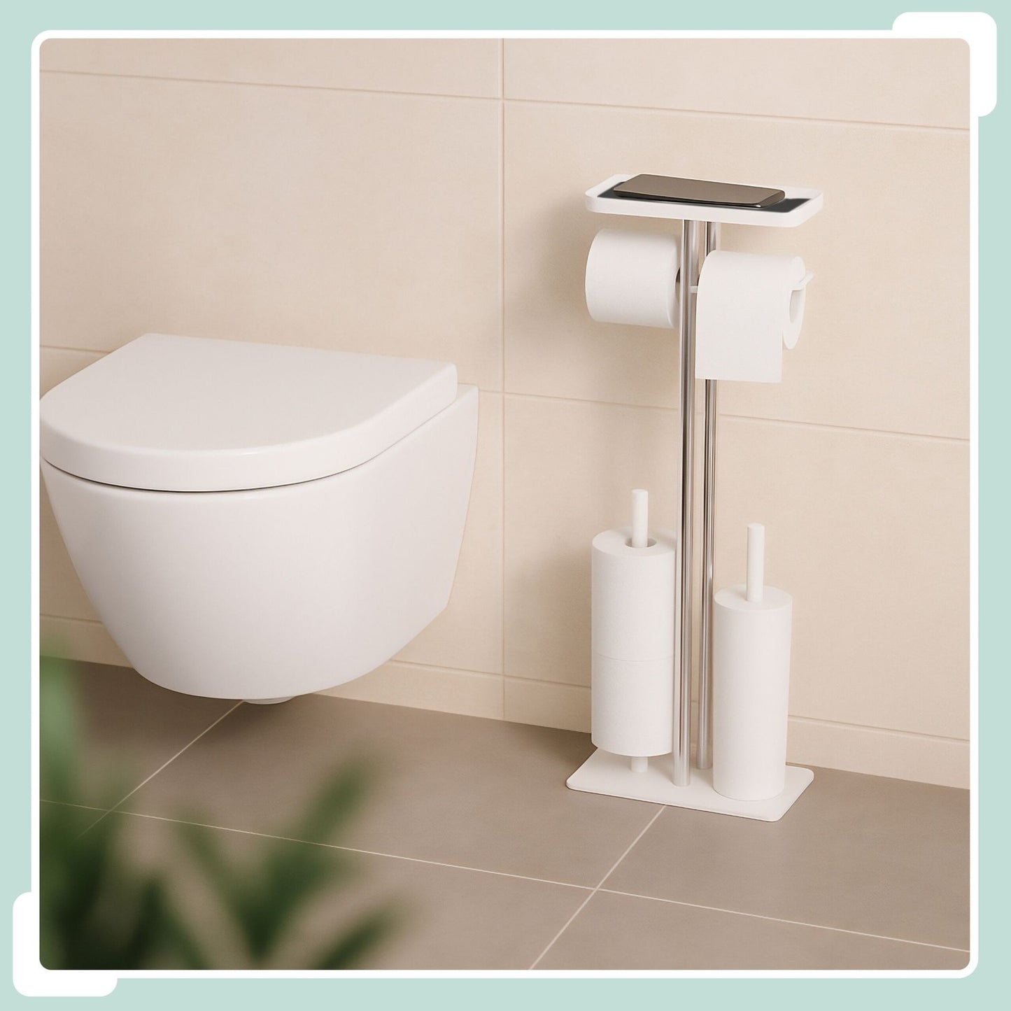Stainless Steel Toilet Kit with Shelf and Spare Roll Holder