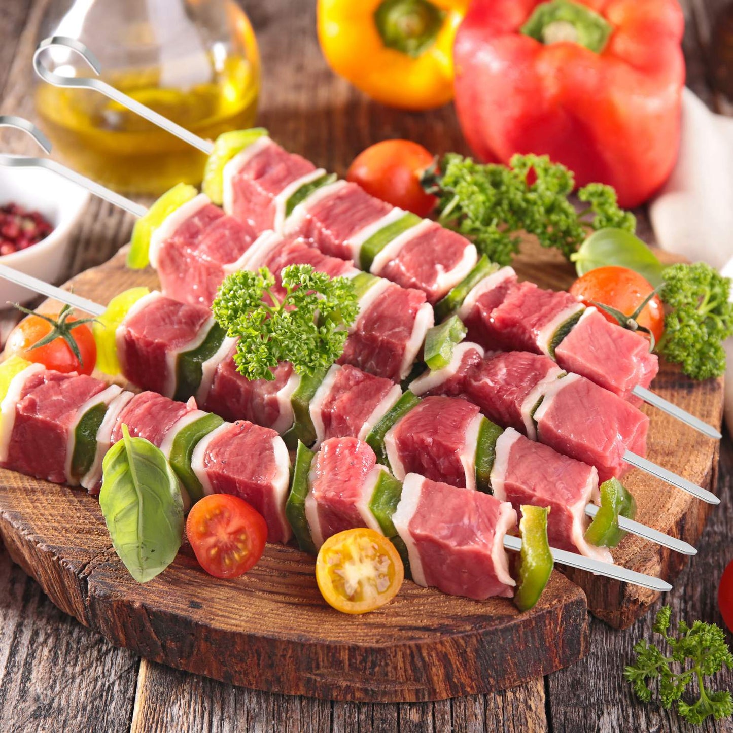 Stainless steel barbecue skewers in a set of 20