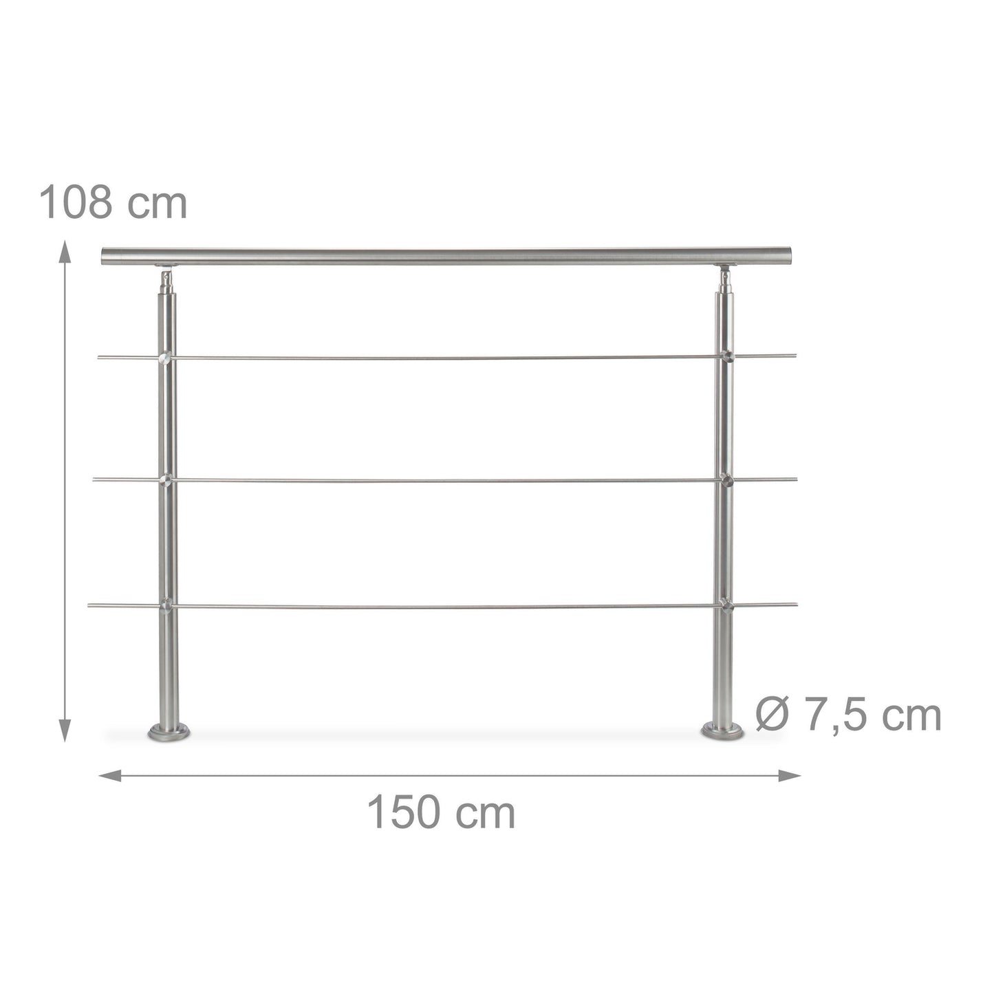 Stainless steel stair railings 1.5m / 2 posts / 3 crossbars
