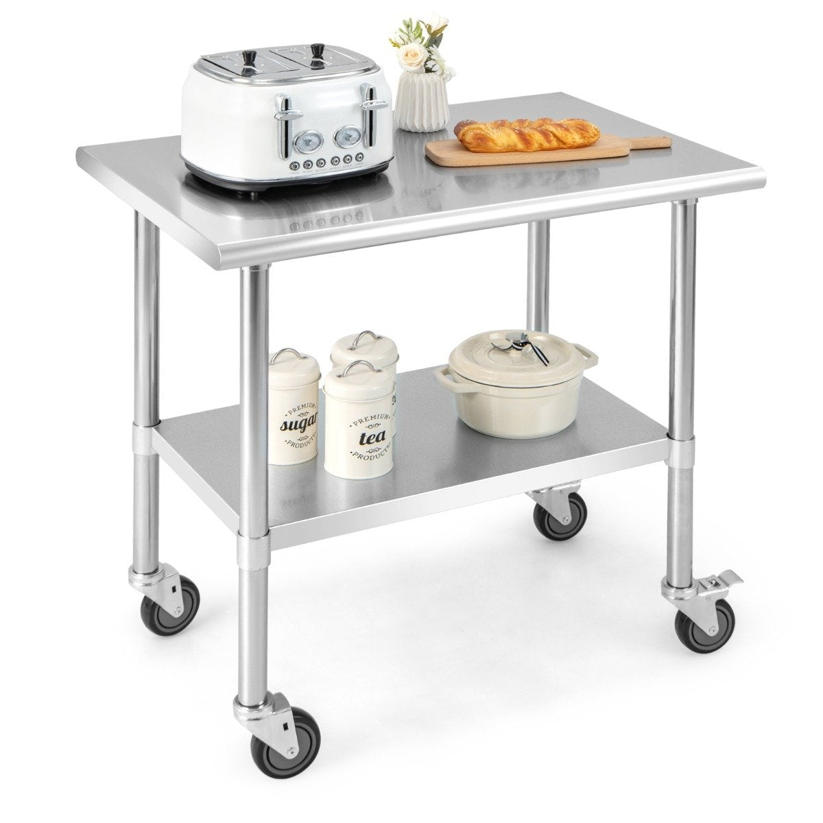 Stainless steel table work table kitchen table stainless steel silver 91.5 x 61 x 88.5 cm