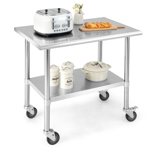 Stainless steel table work table kitchen table stainless steel silver 91.5 x 61 x 88.5 cm