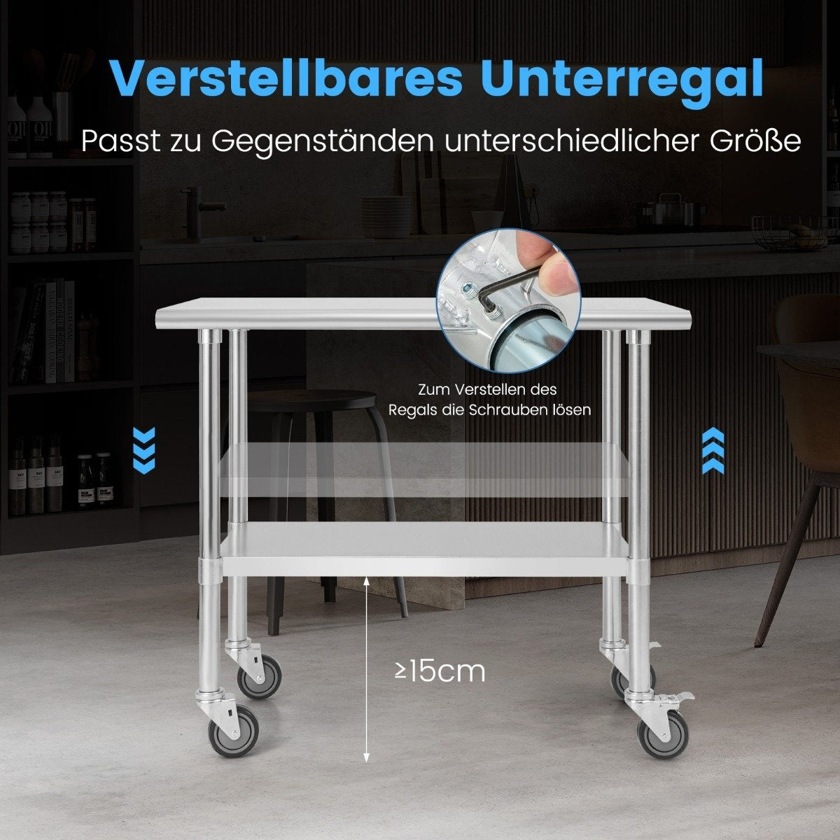 Stainless steel table work table kitchen table stainless steel silver 91.5 x 61 x 88.5 cm