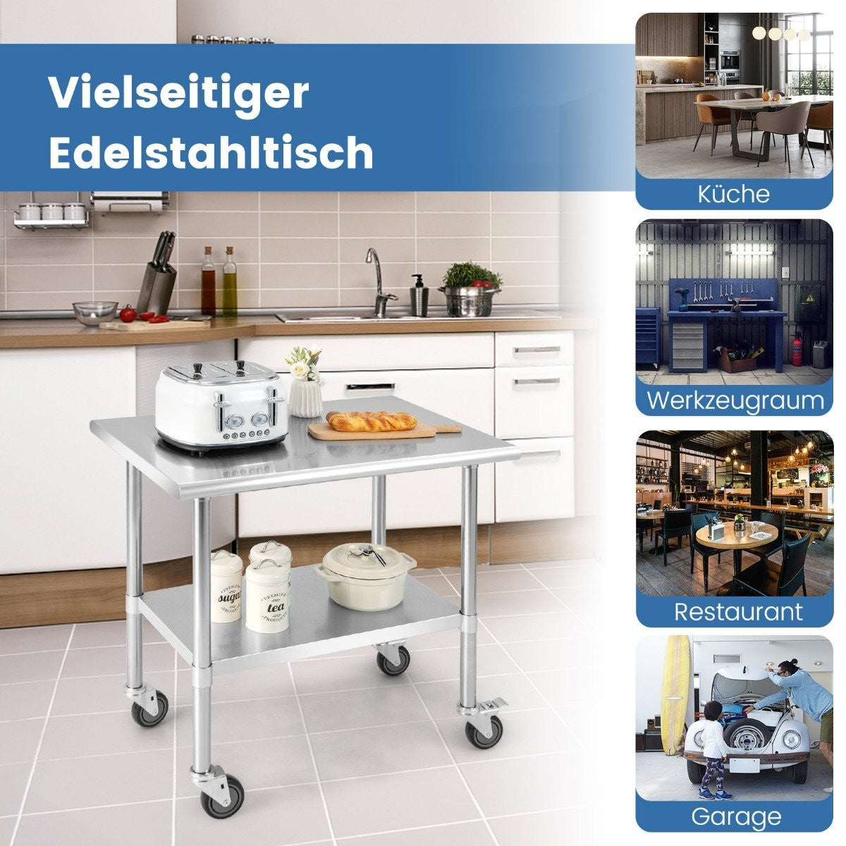 Stainless steel table work table kitchen table stainless steel silver 91.5 x 61 x 88.5 cm