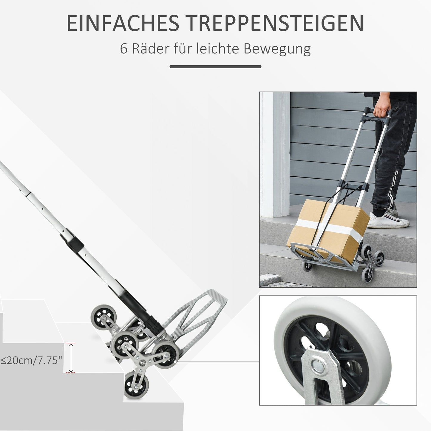 Folding aluminum stair climber with 6 wheels, 70 kg capacity