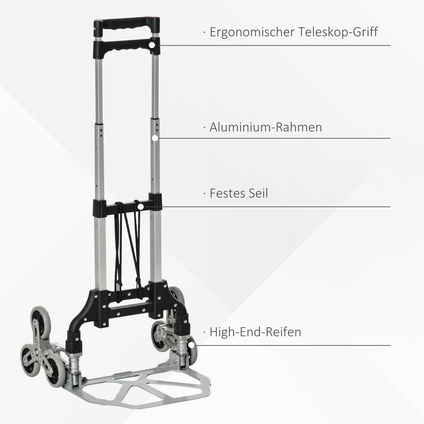 Folding aluminum stair climber with 6 wheels, 70 kg capacity