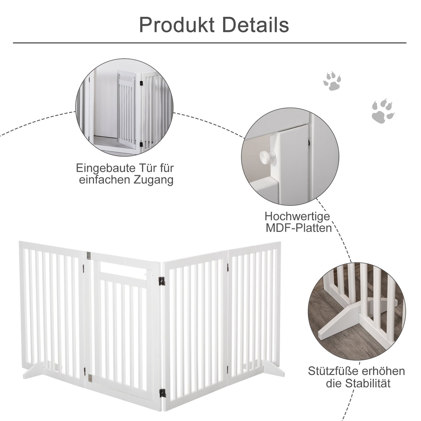 Folding stair gate, Drill-free, White, 81cm, Freestanding