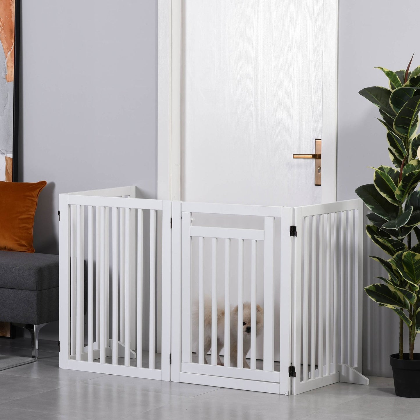 Folding stair gate, Drill-free, White, 81cm, Freestanding