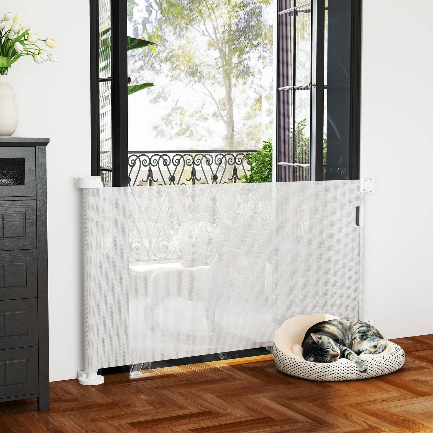 Stair gate extendable 0-136cm 87 cm high door gate for pets 142 x 10 x 87 cm white