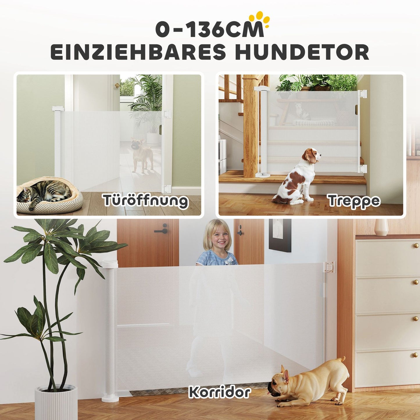 Stair gate extendable 0-136cm 87 cm high door gate for pets 142 x 10 x 87 cm white