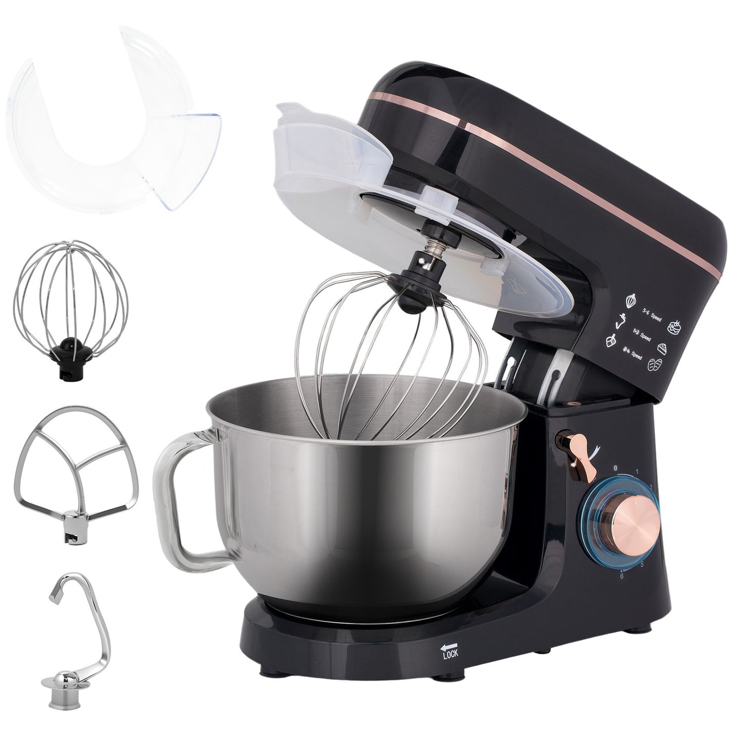 Stand Mixer, 6 Speeds, 5.5L Stainless Bowl, Black