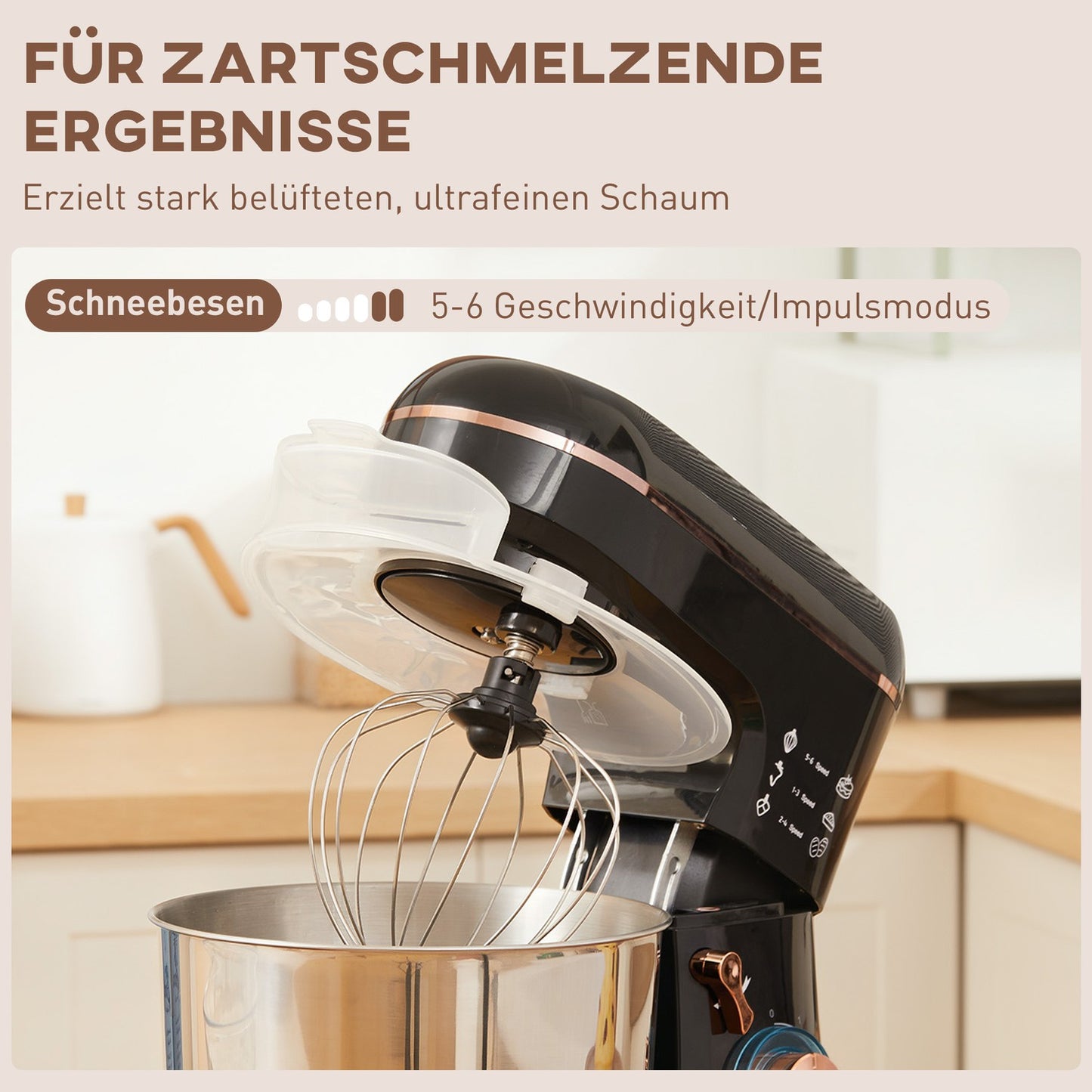 Stand Mixer, 6 Speeds, 5.5L Stainless Bowl, Black