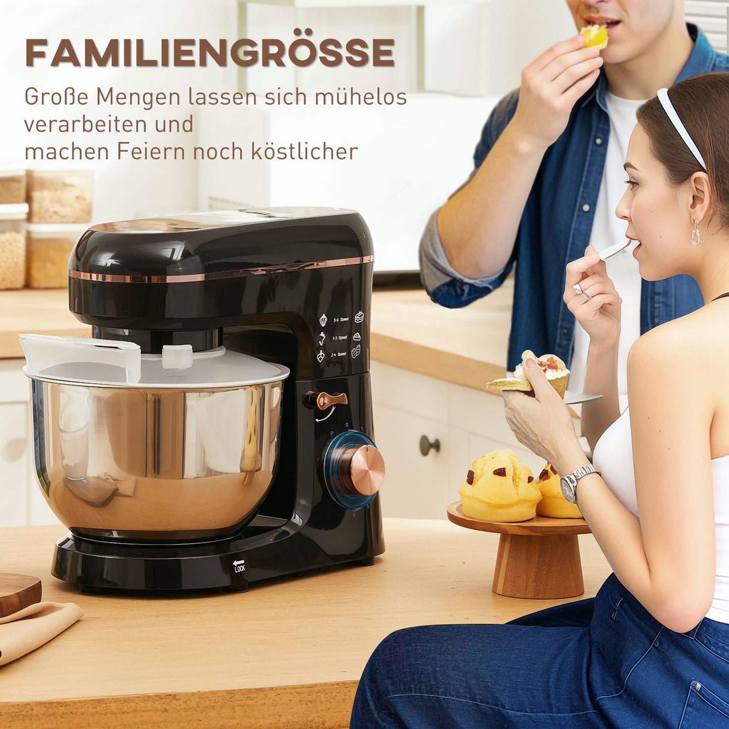 Stand Mixer, 6 Speeds, 5.5L Stainless Bowl, Black