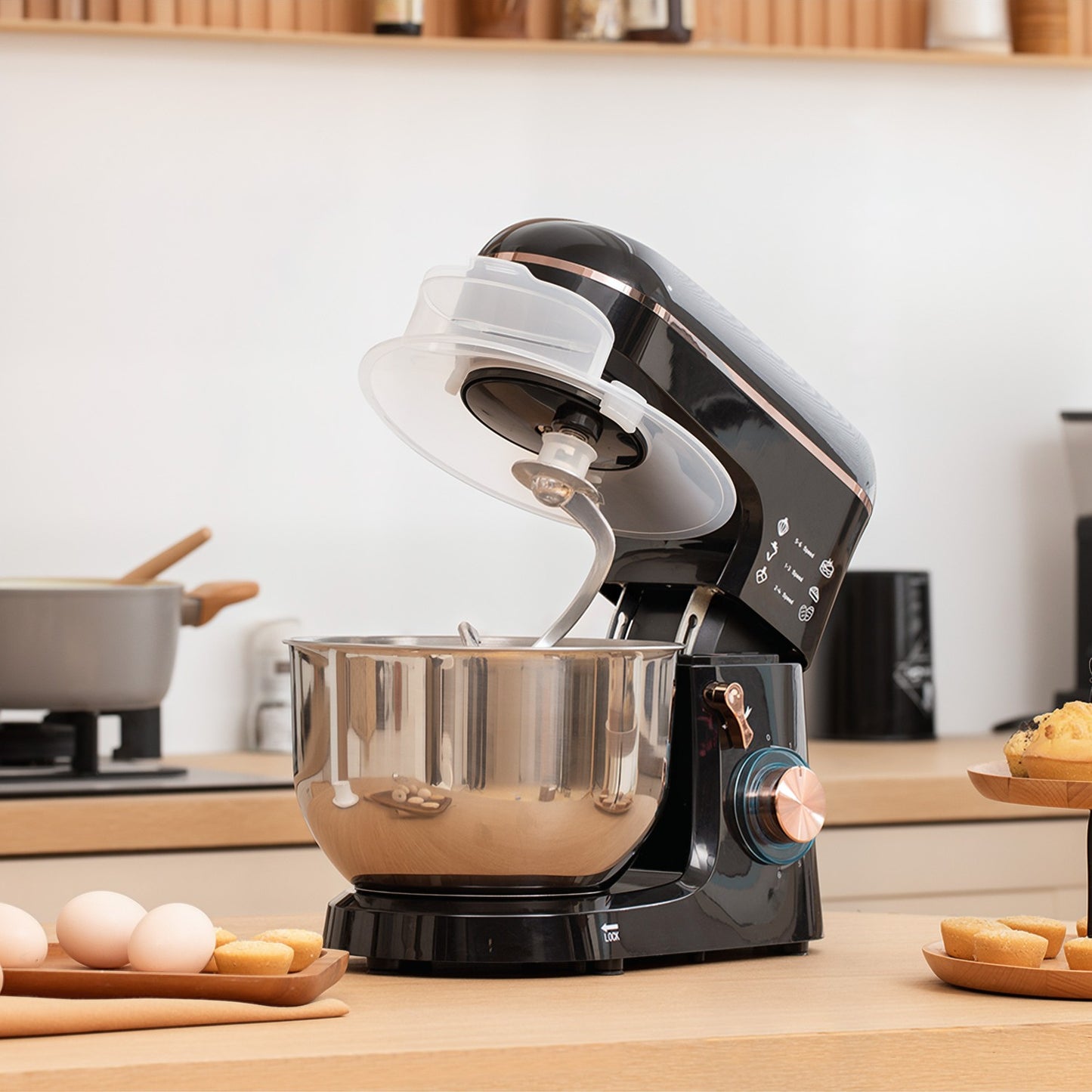 Stand Mixer, 6 Speeds, 5.5L Stainless Bowl, Black