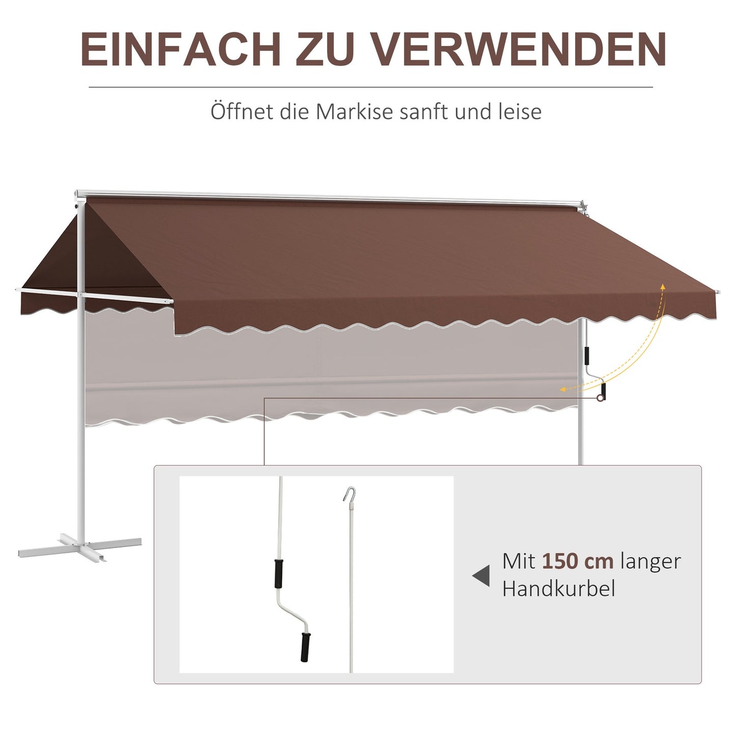 Standing patio awning 4.5x3.4m, Hand crank, Sun protection