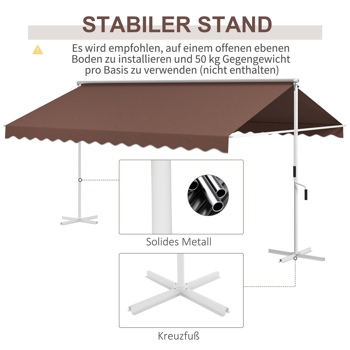 Standing patio awning 4.5x3.4m, Hand crank, Sun protection