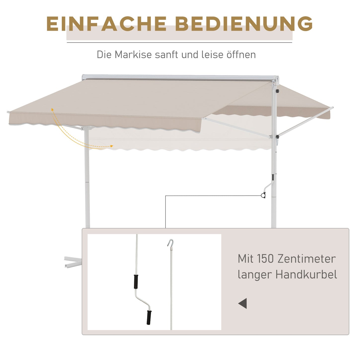 Beige Patio Awning With Folding Arm 3x3M