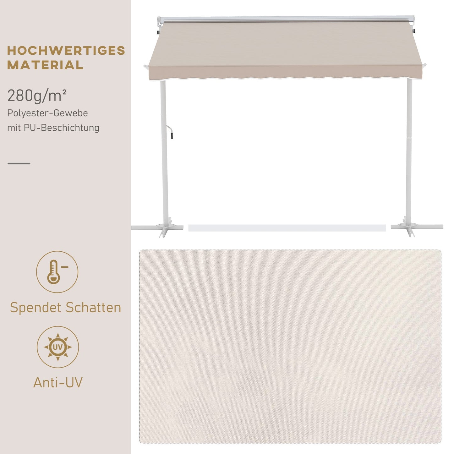 Beige Patio Awning With Folding Arm 3x3M