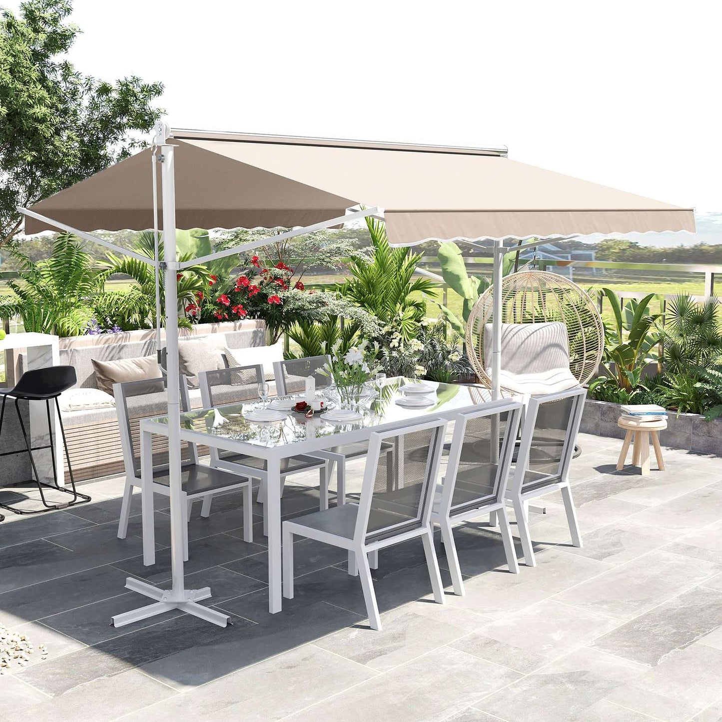Beige Patio Awning With Folding Arm 3x3M