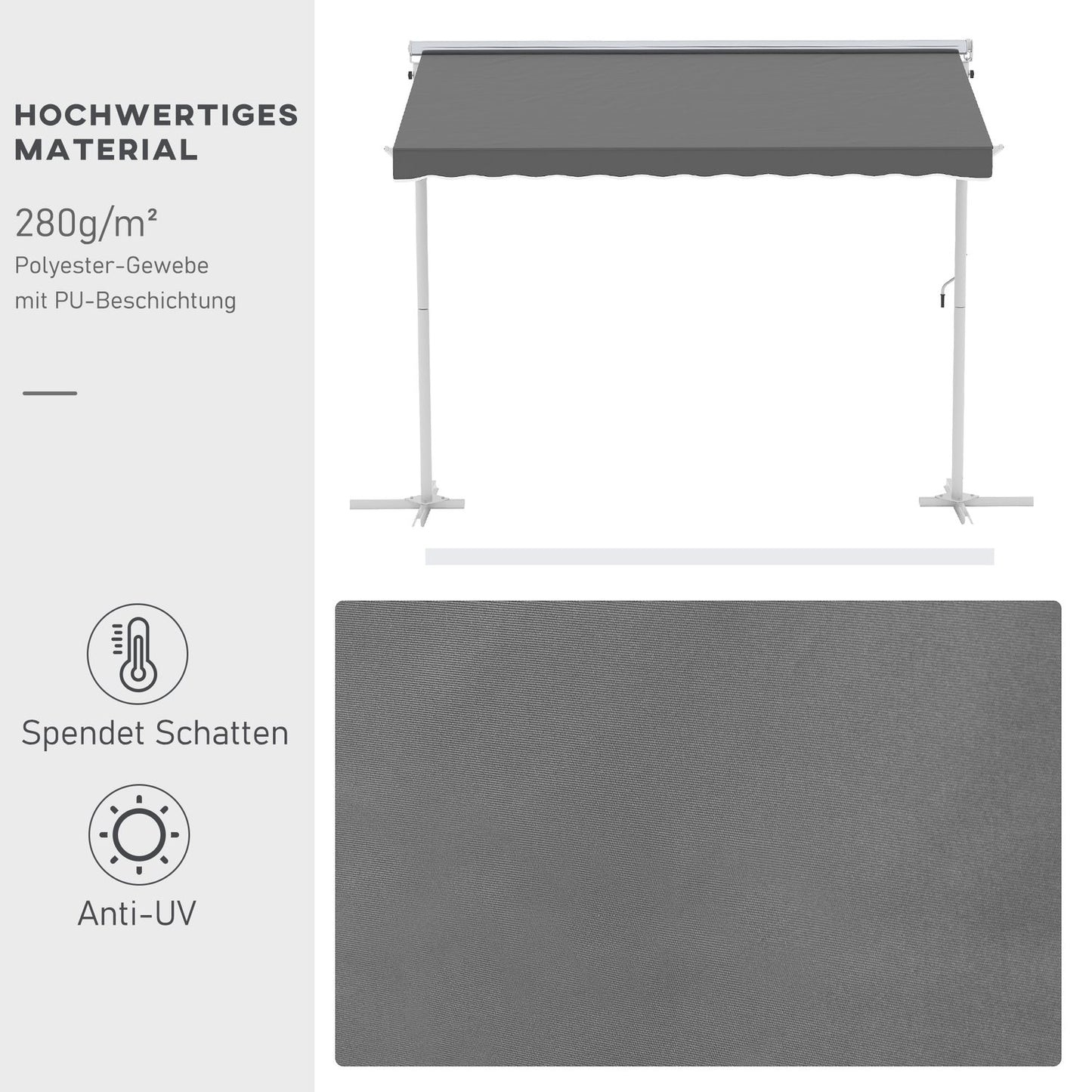 Gray patio awning with folding arm, 3x3M - Garden screen
