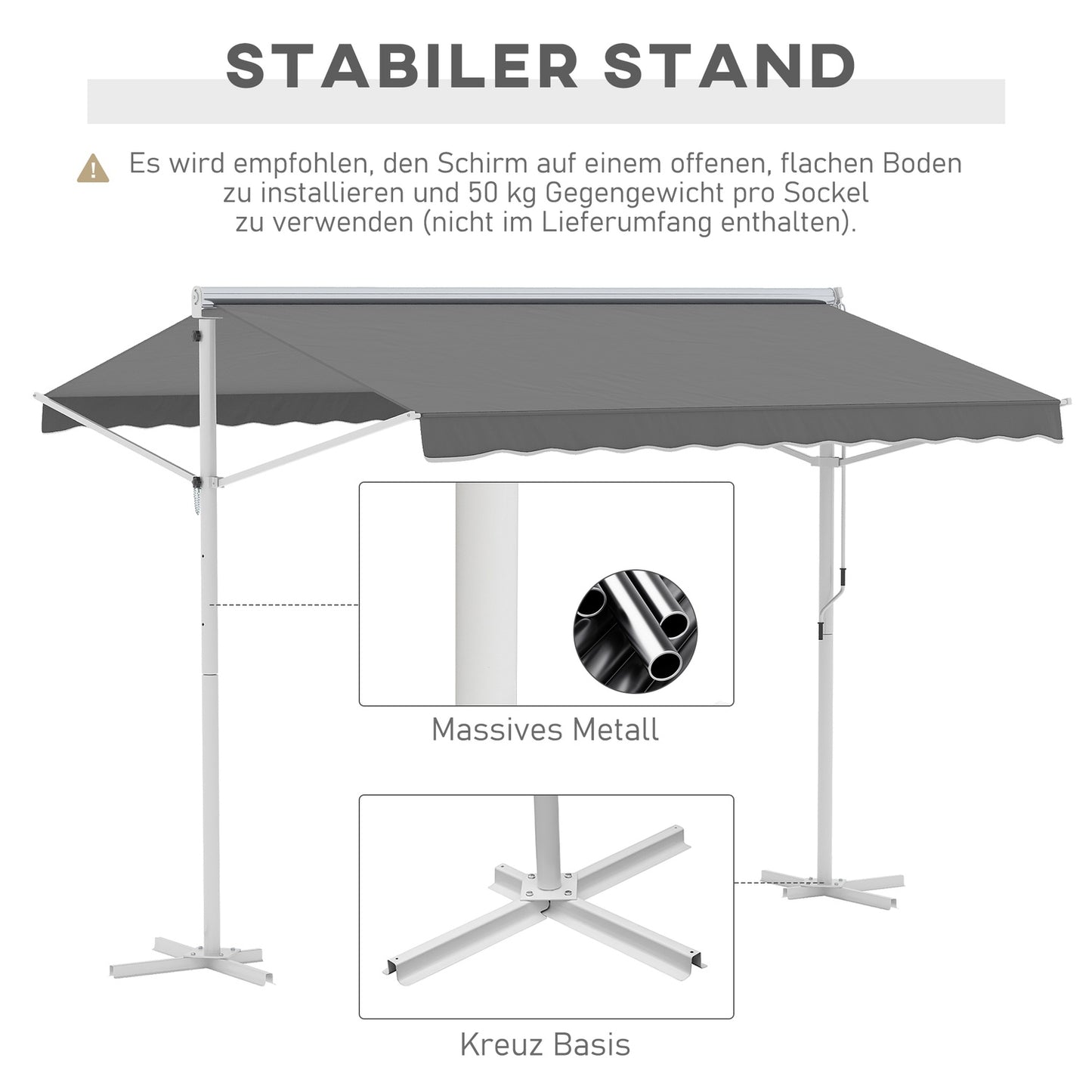 Gray patio awning with folding arm, 3x3M - Garden screen