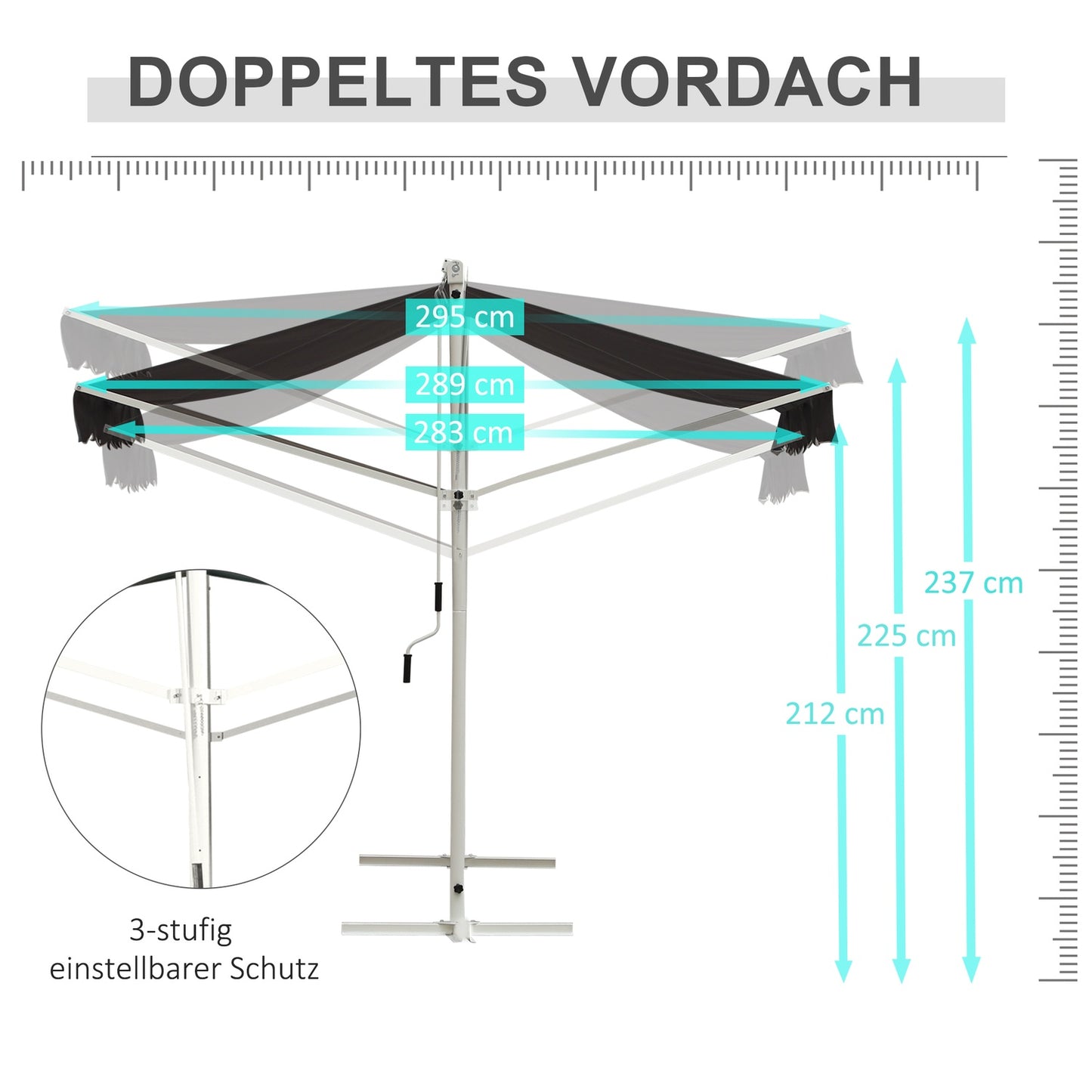 Gray folding patio awning, 4x3M - Standing Design