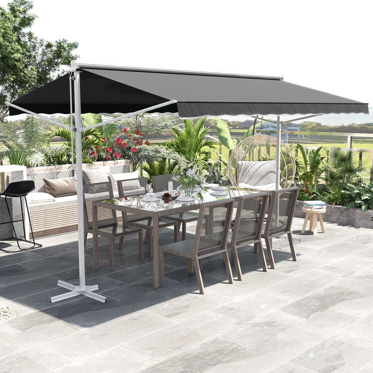 Gray folding patio awning, 4x3M - Standing Design