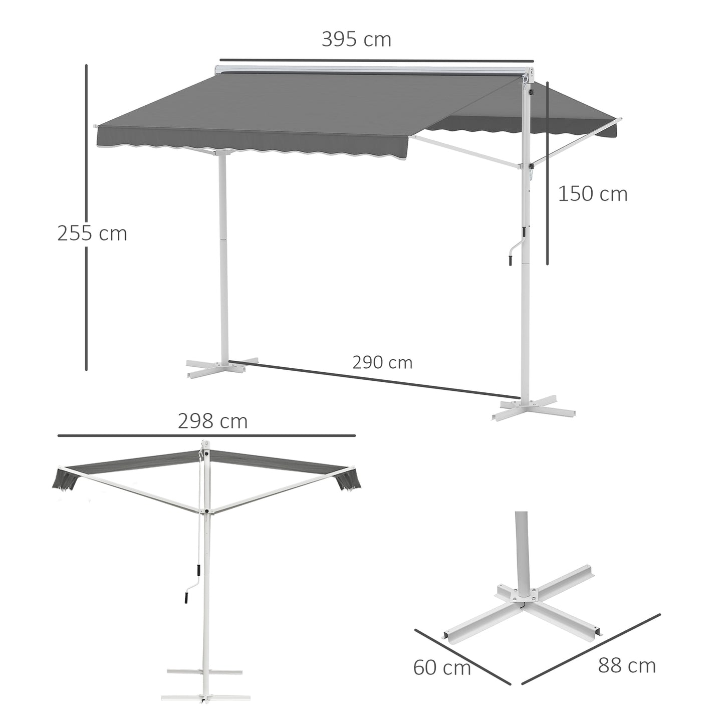 Gray folding patio awning, 4x3M - Standing Design
