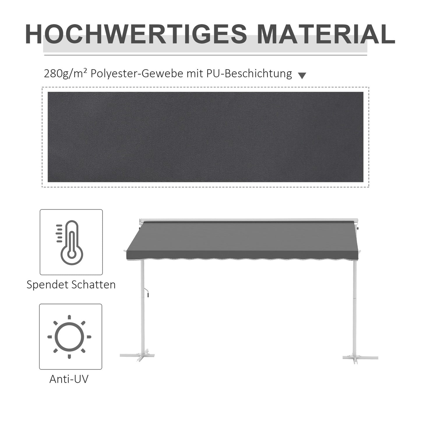 Gray folding patio awning, 4x3M - Standing Design